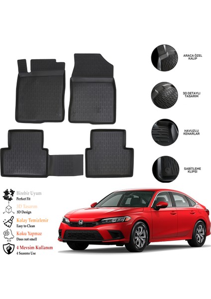 Honda Cıvıc (Fe1) 2021 Sonrası 3D Havuzlu Paspas Otl