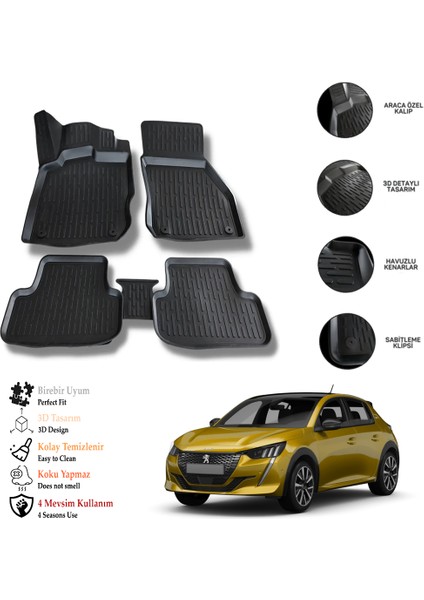 Peugeot 208 2020 Sonrası 3D Havuzlu Paspas Otl