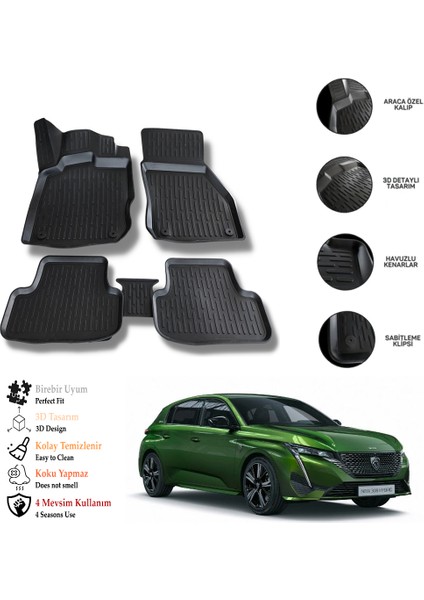 Peugeot 308 2022 Sonrası 3D Havuzlu Paspas Otl