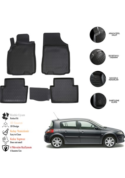 Renault Megane 2 2004-2009 3D Havuzlu Paspas Otl