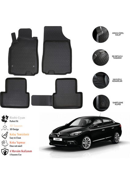 Renault Fluence 2009 Sonrası 3D Havuzlu Paspas Otl