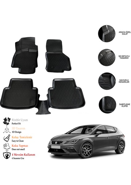 Seat Leon (Mk3) 2013-2021 3D Havuzlu Paspas Otl
