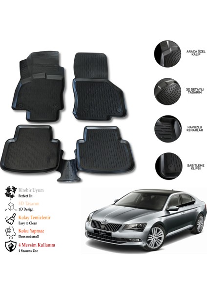 Skoda Super B 2015 Sonrası 3D Havuzlu Paspas Otl