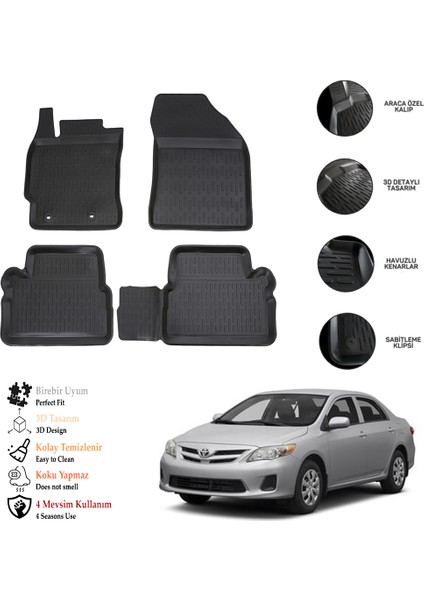 Toyota Corolla 2007-2013 3D Havuzlu Paspas Otl