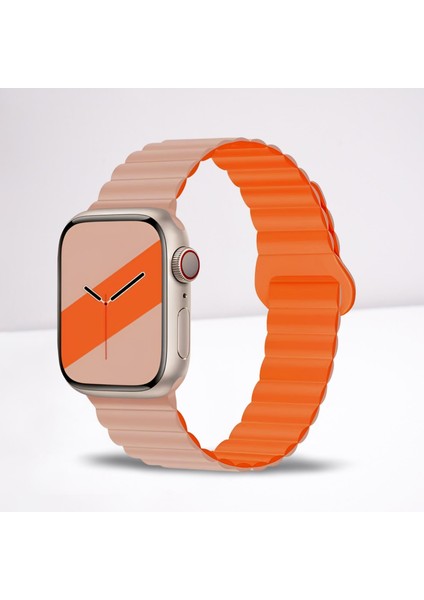 Akıllı Saat Watch için Uyumlu 42MM 44MM 45MM 49MM 1/2/3/4/5/6/se/7/8/ultra Magnetli Kordon ve Kayışı Pudra Pembe(Turuncu)
