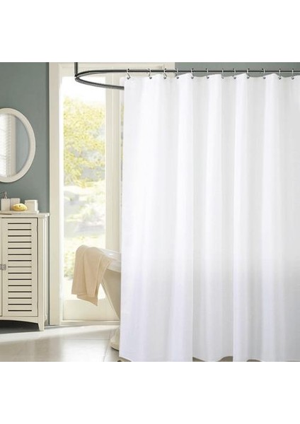Avrupa Beyaz Duş Perdesi Katı Renk Polyester Kumaş Kalın Su Geçirmez Perdeler Kalıp Basit Banyo Seti Bölme Perdesi (180 * 180 Cm) (Yurt Dışından)