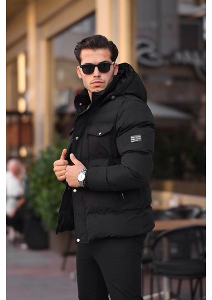 Su Soğuk Geçirmez Kışlık Çıkarılabilir Kapüşonlu içi Polarlı Kışlık Şişme Erkek Mont Kaban