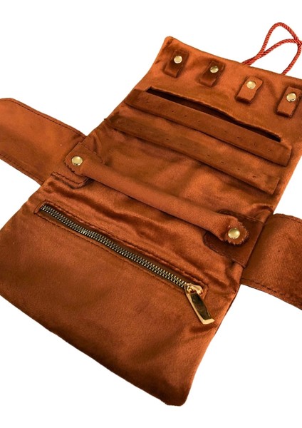 Takı,seyahat ve Mücevher Rulosu& Düzenleyicisi ve Çantası /parlak Süet Kiremit(Fermuarlı ve Ipli) fiyatları