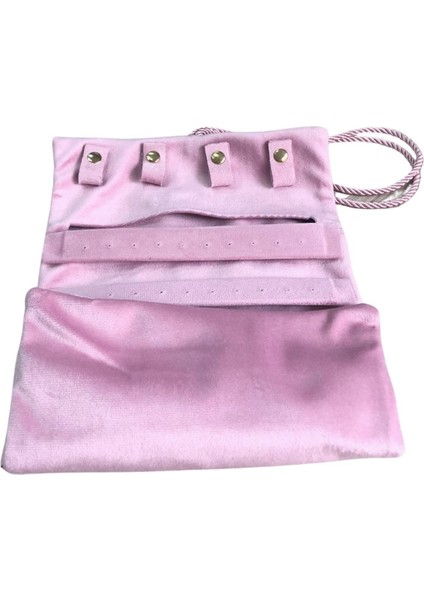 Takı,seyahat ve Mücevher Rulosu& Düzenleyicisi ve Çantası /parlak Süet Pembe(Fermuarlı ve Ipli) modelleri