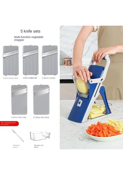 Mavi Çok Fonksiyonlu Mutfak Dilimleme Sebze Kesici Kıyıcı Patates Patates Kızartması Dilimleme Pişirme Gadge Paslanmaz Çelik Bıçak Aksesuarları (Yurt Dışından)