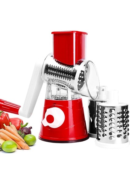 Kırmızı Sebze Dilimleme Manuel Döner Peynir Rende Çok Fonksiyonlu Döner Mandoline Sebze Kesici Patates Dilimleme Mutfak Gadget'ı (Yurt Dışından)