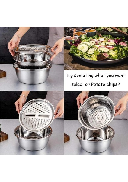 26CM-RENDE Plakası Mutfak Çok Amaçlı Rende, Drenaj Sepeti ile 3'ü 1 Arada Çok Fonksiyonlu Paslanmaz Çelik Havza Sebze Kesici Salata Yapımcısı Kase (Yurt Dışından) fırsatları