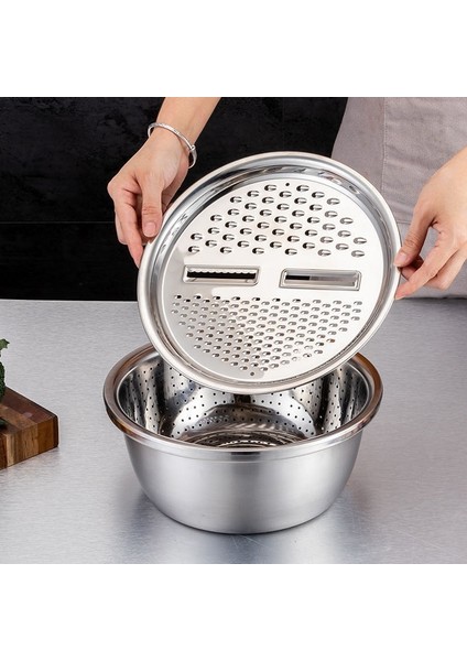 Gümüş 3 In 1 Sebze Dilimleme Kesici Drenaj Sepeti Paslanmaz Çelik Sebze Julienne Rende Salata Makinesi Kase Mutfak Aletleri (Yurt Dışından) fırsatları