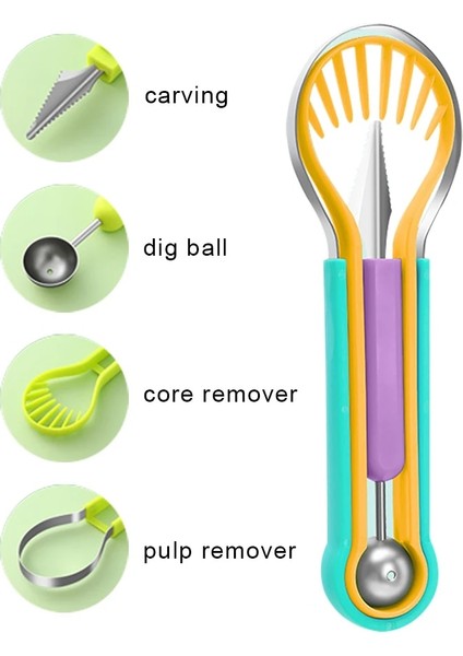 Çoklu 4'ü 1 Arada Meyve Oyma Seti Çelik Kavun Topu Kepçe Tohum Sökücü Karpuz Bıçağı Kazma Hamuru Ayırıcı Meyve Dekorasyon Aksesuarları (Yurt Dışından) fırsatları