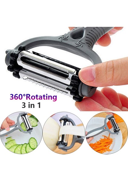 Gri Çok Fonksiyonlu 360 Derece Döner Mutfak Aracı Sebze Meyve Patates Havuç Soyucu Rende Kesici Dilimleme Kavun Gadget (Yurt Dışından)