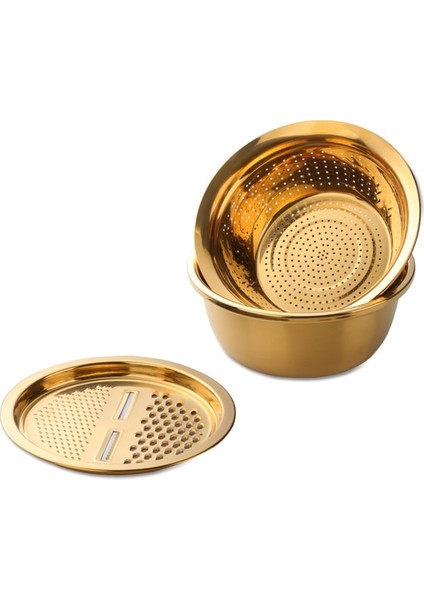 Altın 3 Adet/takım Sebze Dilimleme Drenaj Sepeti Paslanmaz Çelik Meyve Patates Soyucu Rende Yuvarlak Pirinç Yıkama Drenaj Sepeti Malzemeleri (Yurt Dışından)