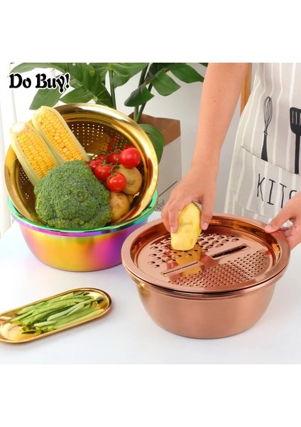 Altın 3 Adet/takım Sebze Dilimleme Drenaj Sepeti Paslanmaz Çelik Meyve Patates Soyucu Rende Yuvarlak Pirinç Yıkama Drenaj Sepeti Malzemeleri (Yurt Dışından) fırsatları