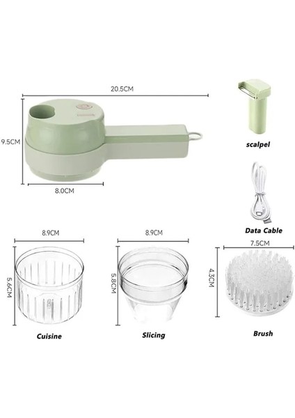1 Takım Sebze Kesici Seti 4 In 1 El Elektrikli Dayanıklı Biber Sebze Kırıcı Mutfak Aracı USB Şarj Zencefil Ezici Makinesi (Yurt Dışından)