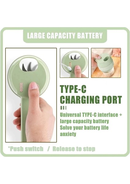 1 Takım Sebze Kesici Seti 4 In 1 El Elektrikli Dayanıklı Biber Sebze Kırıcı Mutfak Aracı USB Şarj Zencefil Ezici Makinesi (Yurt Dışından)