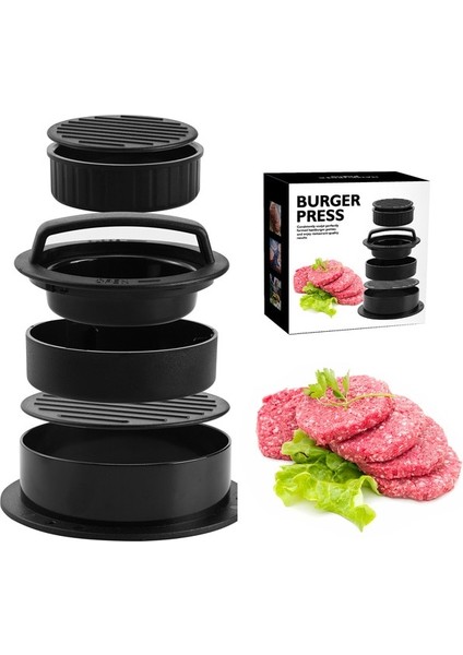 3 In 1 Kutu Dıy Hamburger Et Basın Makinesi Yuvarlak Şekil Yapışmaz Doldurulmuş Burger Köftesi Sığır Izgara Pasta Basın Kalıp Makinesi Mutfak Aracı (Yurt Dışından)