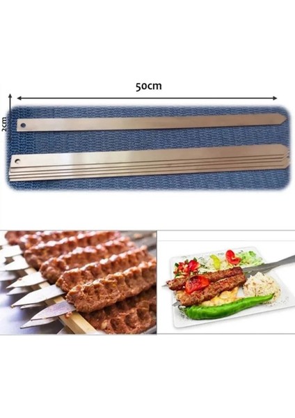 2 Adet 50CM Adana Kebap Şiş - Lezzetli Döner Et Izgara ve Şiş Pişirme Için Premium Galvanizli Demir Geniş Düz Barbekü OY1111 (Yurt Dışından)