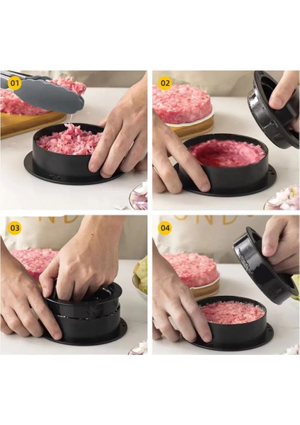 Abs Siyah Tek Set Abs Hamburger Et Basın Makinesi Yuvarlak Şekil Yapışmaz Doldurulmuş Burger Köftesi Sığır Izgara Pasta Basın Kalıp Makinesi Mutfak Aksesuarları (Yurt Dışından)