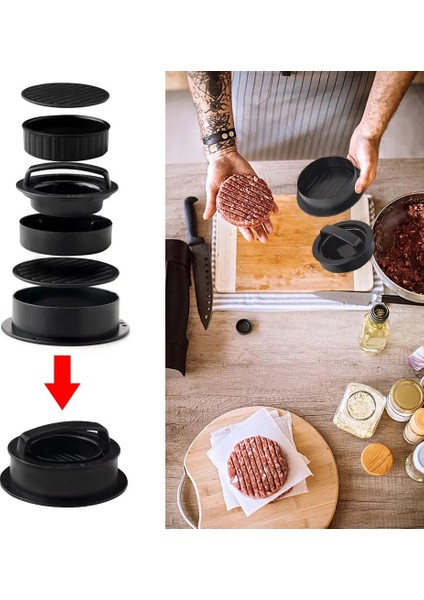 Abs Siyah Tek Set Abs Hamburger Et Basın Makinesi Yuvarlak Şekil Yapışmaz Doldurulmuş Burger Köftesi Sığır Izgara Pasta Basın Kalıp Makinesi Mutfak Aksesuarları (Yurt Dışından)