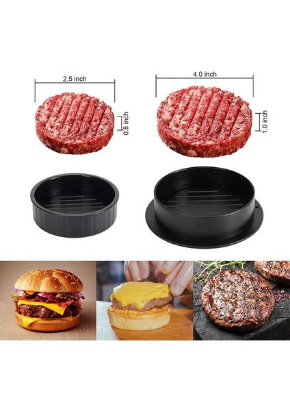 Siyah 3 In 1 Yapışmaz Hamburger Presi Burger Et Basın Makinesi Sığır Hamburger Patty Kalıp Doldurulmuş Burger Köftesi Mutfak Aksesuarları (Yurt Dışından)