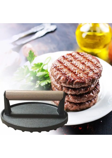 Siyah Çok Yönlü Dökme Demir Sığır Basın Panosu Burger Biftek Sandviçler Için Isıya Dayanıklı Ahşap Saplı Barbekü Demir Plaka (Yurt Dışından)