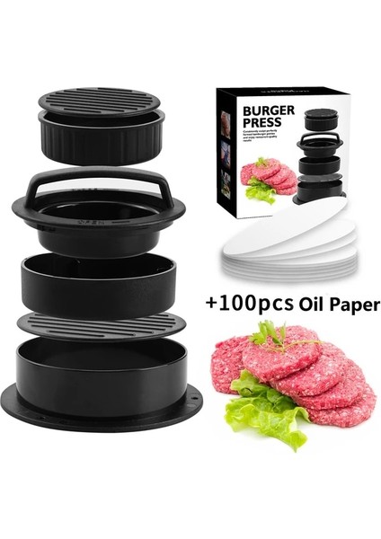 Kutu ve 100 Kağıt Hamburger Makinesi Yuvarlak Hamburger Presi Şekli Yapışmaz Şef Köfte Hamburger Eti Sığır Izgara Burger Presi Patty Maker Kalıp Barbekü (Yurt Dışından)