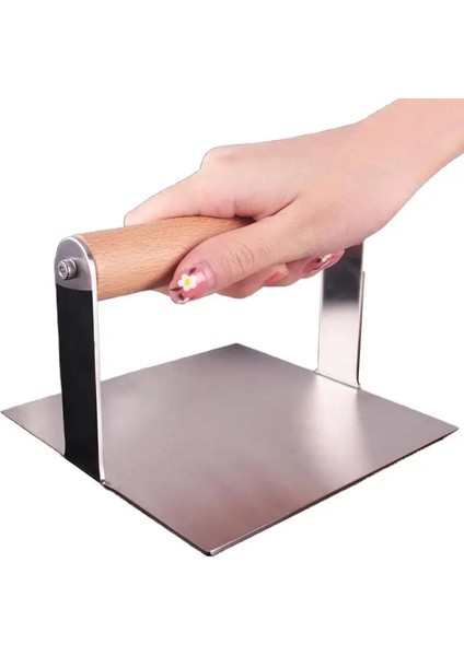 Kare Burger Presi Paslanmaz Çelik Pres Et Sığır Izgara Burger Smasher Ahşap Saplı Hamburger Presi Mutfak Gıda Kalıp (Yurt Dışından)