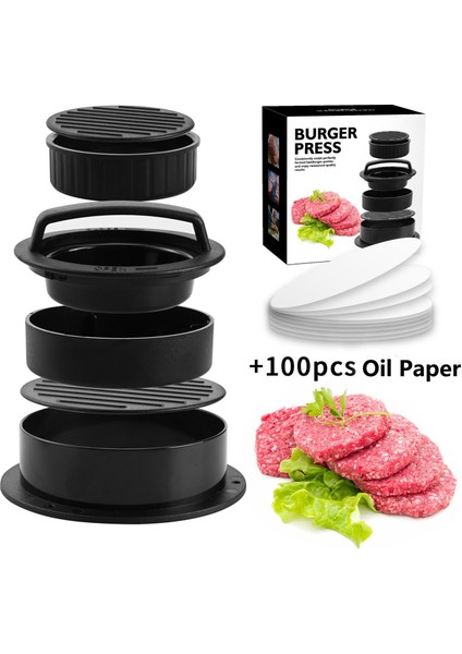 Kutu ve 100 Kağıt Hamburger Makinesi Yuvarlak Hamburger Presi Şekli Yapışmaz Şef Köfte Hamburger Eti Sığır Izgara Burger Presi Patty Maker Kalıp Barbekü (Yurt Dışından)