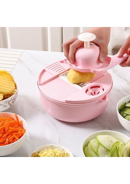 Pembe 12 Parçalı Set Çok Fonksiyonlu Sebze Doğrama Havuç Patates Mutfak Kolaylık Sebze Aracı Için Elle Kesilmiş Parçalama Rende (Yurt Dışından)