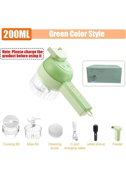 1pc-Yeşil 200ML Çok Fonksiyonlu Elektrikli Sebze Kesici Dilimleme Sarımsak Çamur Ezici Kıyıcı Kesme Presleme Mikser Yiyecek Dilimi USB Şarj (Yurt Dışından)