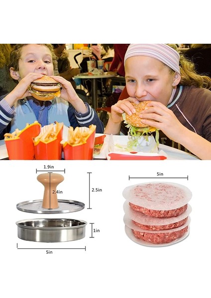 Gümüş 5 Inç Paslanmaz Çelik Burger Presi Hamburger Presi 50 Parça Balmumu Kağıdıyla Birlikte Gelir (Yurt Dışından) fiyatları