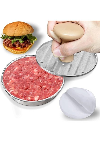 Gümüş 5 Inç Paslanmaz Çelik Burger Presi Hamburger Presi 50 Parça Balmumu Kağıdıyla Birlikte Gelir (Yurt Dışından) fırsatları