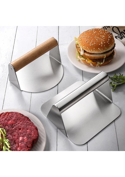 Yuvarlak Ahşap Saplı Hamburger Presi Yapışmaz Et Sığır Izgara Biftek 304 Paslanmaz Çelik Burger Presi Patty Maker Hamburger Makinesi Mutfak Malzemeleri (Yurt Dışından)