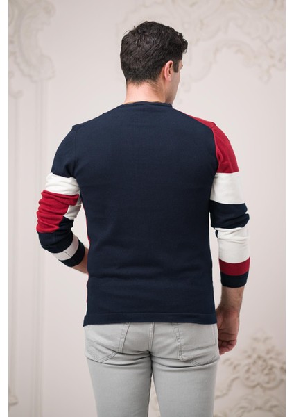 Slimfit Sıfır Tasarımyaka Desenli Pamuklu Erkek Spor Kazak