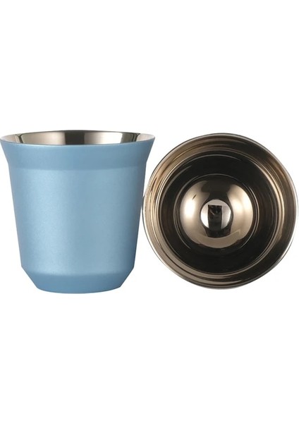 Açık Mavi - 2 Adet 80ML 2 Adet Çift Katmanlı Haşlanma Önleyici Paslanmaz Çelik Kahve Fincanı Espresso Fincan Vakum Bardak Toz Alıcı Süt Sürahisi Kahve Coffeeware (Yurt Dışından)