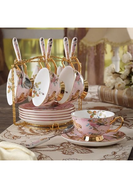 Kremalı Kase Kemik Çini Kahve Fincan Seti Pembe Kuş Porselen Çay Bardağı Seti Gelişmiş Seramik Pot Kupa Şekerlik Kremalı Demlik Süt Sürahisi Çay Seti (Yurt Dışından) fiyatları
