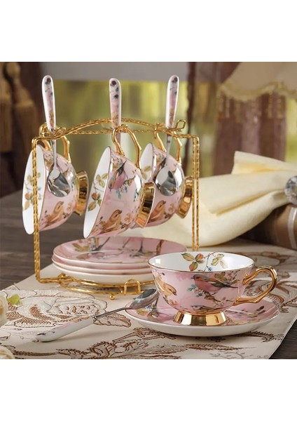 Kremalı Kase Kemik Çini Kahve Fincan Seti Pembe Kuş Porselen Çay Bardağı Seti Gelişmiş Seramik Pot Kupa Şekerlik Kremalı Demlik Süt Sürahisi Çay Seti (Yurt Dışından) modelleri