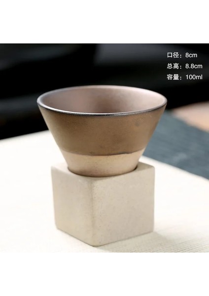 Bronz Renkli 100 ml 100 ml Yaratıcı Retro Seramik Kahve Fincanı Konik Çay Bardağı Japon Kaba Çömlek Seramik Kupa Latte Çekme Çiçek Porselen Bardak (Yurt Dışından)