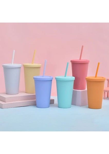 Bej 450ML 450ML Mat Hissedilen Kahve Fincanı Gıda Sınıfı Pp Plastik Macaron Öğrenci Fincanı Şeker Renk Su Bardağı 450ML Buzlu Plastik Pipetli Bardak (Yurt Dışından) fiyatları