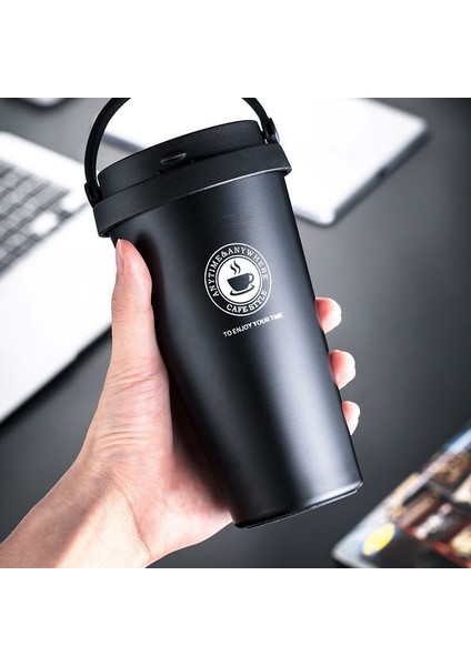 Siyah 500 ml Basit Isı Yalıtım Kahve Fincanı Erkek ve Kadın Ofis Kapaklı Taşınabilir Eşlik Eden Kupa Paslanmaz Çelik Bardak (Yurt Dışından) fırsatları