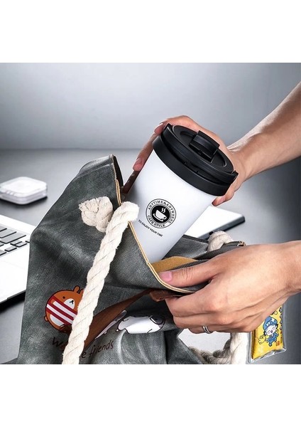 Siyah 500 ml Basit Isı Yalıtım Kahve Fincanı Erkek ve Kadın Ofis Kapaklı Taşınabilir Eşlik Eden Kupa Paslanmaz Çelik Bardak (Yurt Dışından) indirimleri