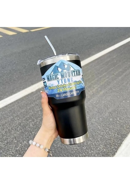 Siyah 30 OZ/900 ml Bingba Fincan 304 Paslanmaz Çelik Kahve Fincanı Isı Koruma Soğutma Çift Kullanımlı Yaz Kahve Fincanı Taşınabilir Araba Bardak (Yurt Dışından)