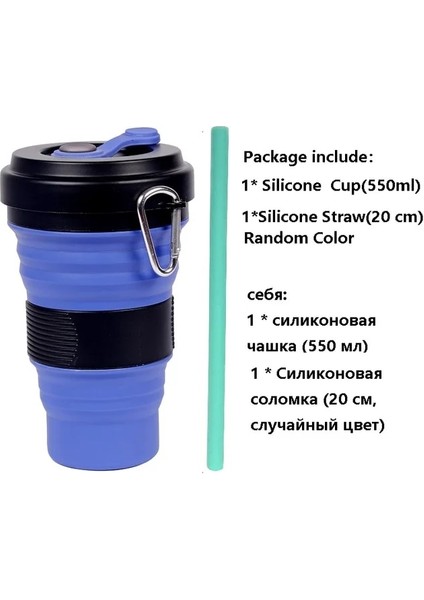 STYLE1BLACKBLUE 450ML Katlanır Silikon Bardak Kupalar Katlanabilir Kahve Kamp Saman Kapaklı Bardak Spor Şişe Kancası Genişletilebilir Haşlanma Korumalı Yeniden Kullanılabilir (Yurt Dışından)