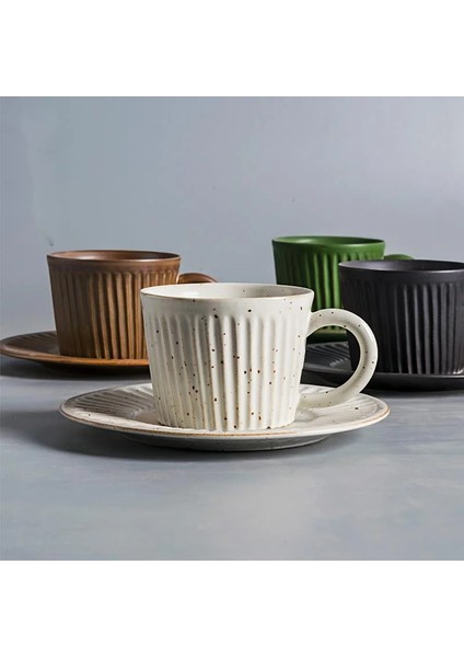 Sarı Kahve Fincanı Retro Seramik Kahve Fincanı ve Tabağı Seti 150 ml Japon Dikey Taneli Kaba Çömlek Yeniden Kullanılabilir Kahve Fincanı Cafe Tazas Latte Fincan (Yurt Dışından) fiyatları