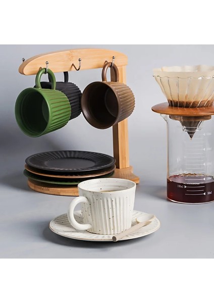 Sarı Kahve Fincanı Retro Seramik Kahve Fincanı ve Tabağı Seti 150 ml Japon Dikey Taneli Kaba Çömlek Yeniden Kullanılabilir Kahve Fincanı Cafe Tazas Latte Fincan (Yurt Dışından) fırsatları