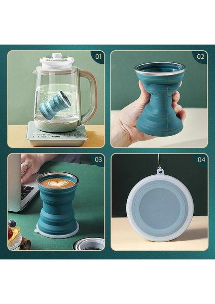 Mavi 320 ml Katlanabilir Silikon Su Kapaklı Bardak Katlanabilir Isıya Dayanıklı Taşınabilir Bardak Ipi ile Katlanır Depolama Kupa Seyahat Kamp Için (Yurt Dışından)